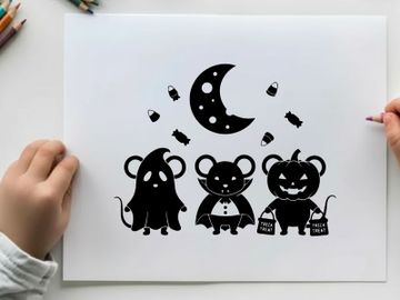 Halloween silhouette of three mice and a crescent moon preview picture