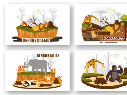 9 Deforestation Vector Illustration