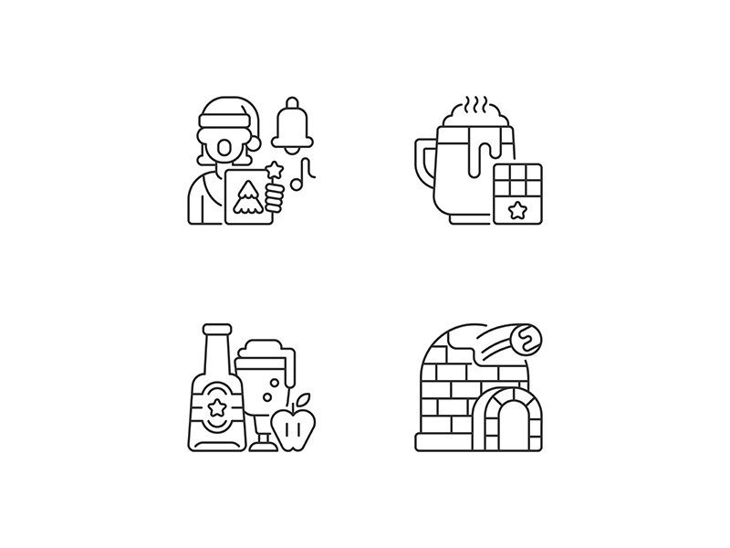 Christmas holiday linear icons set