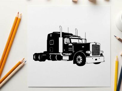 Silhouette of a large semi truck with sleeper cabin