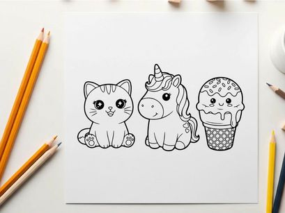 Cute cartoon cat unicorn ice cream vector illustration