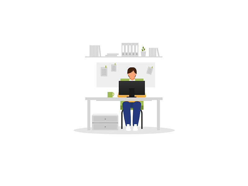 Office worker with laptop flat vector illustration