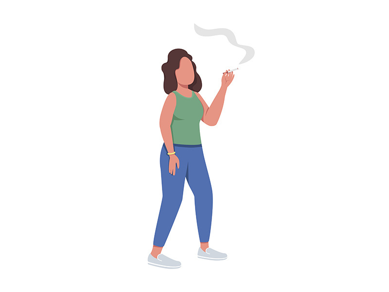 Smoking woman semi flat color vector character