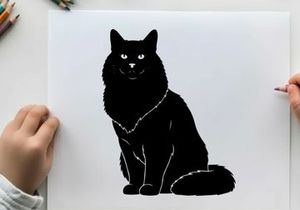 Black cat silhouette sitting facing forward