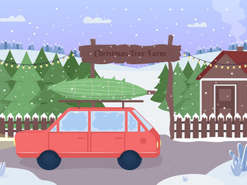Christmas tree farm flat color vector illustration preview picture