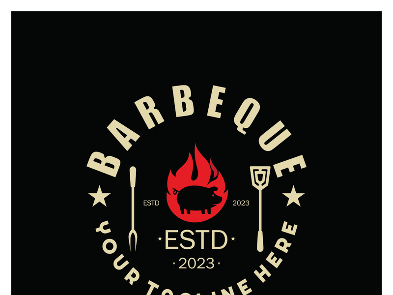 Smoke and BBQ Barbecue Vintage hot grill, with crossed flames and spatula. Logo for restaurant, badge, cafe and bar.vector