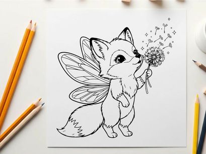 Cute fox fairy with dandelion seeds vector illustration