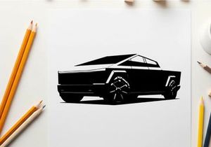 Silhouette of a futuristic electric pickup truck with angular design