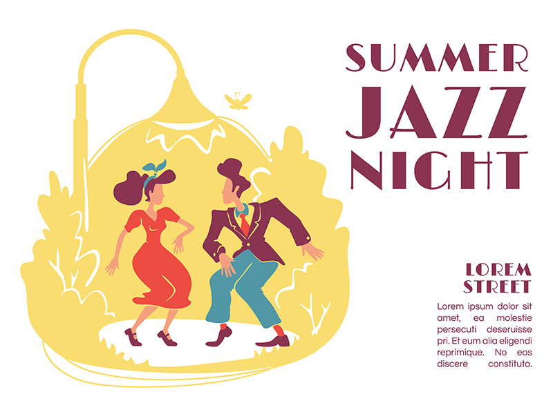 Summer jazz night banner flat vector template