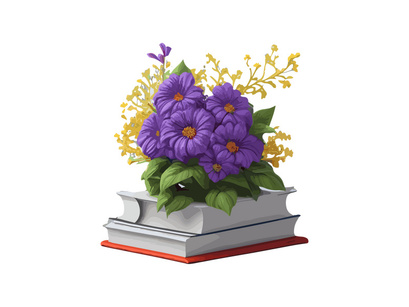 Vector Illustration Books decorated by flowers