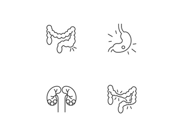 Abdominal pain linear icons set preview picture