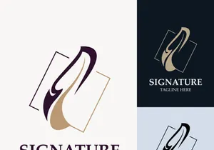 Feather and signature logo design minimalist business symbol sign template illustration