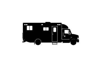 Silhouette of a large recreational vehicle or motorhome against a white background preview picture