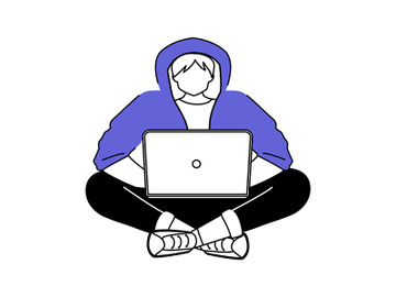 Guy in hoodie with laptop flat silhouette vector illustration preview picture