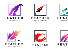 Feather Logo, Animal Wing Design, Vector Icon Template Simple