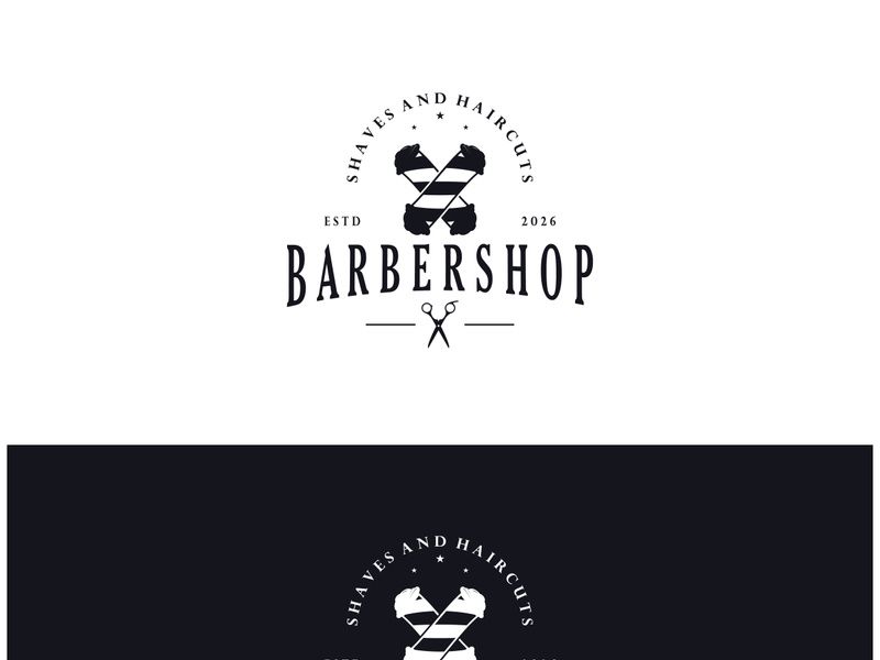 Barbershop logo vintage, retro, haircut, shaving, with scissors, shaving pole, comb, razor. for business, emblems, labels, barber shops, badges.