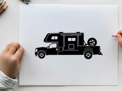 Silhouette of a camper truck with rear storage