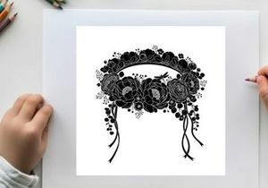 Silhouette of a decorative floral headband with ribbons