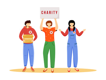 Volunteers collecting donations flat vector illustration preview picture