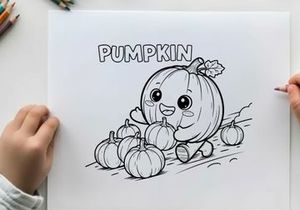 Cute smiling pumpkin with small pumpkins vector illustration