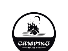 Pine trees and camping tent textured logo design vector illustration