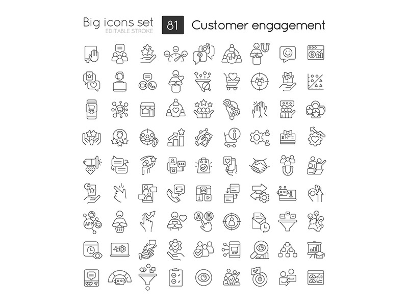 Customer engagement linear icons set