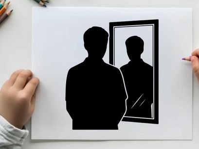 Ilustrasi vektor orang melihat potret di cermin