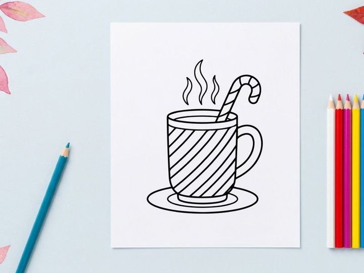 Steaming hot peppermint candy cane coffee mug for festive Christmas morning relaxation
