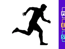 A silhouette of a man running quickly with athletic posture and movement