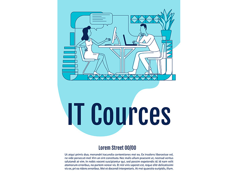 IT courses poster flat silhouette vector template