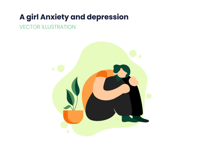 A girl Anxiety and depression illustration concept