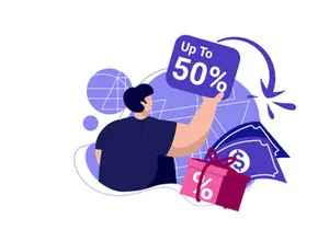 cashback coupon icon flat Illustration for 50% off get vouchers discounts