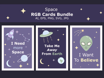 Space cartoon postcards templates pack preview picture