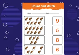 10 Pages Count and match with the correct number. Matching education game. Count how many items and choose the correct number