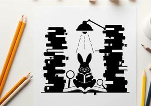 Silhouette of a rabbit reading under a desk lamp silhouette