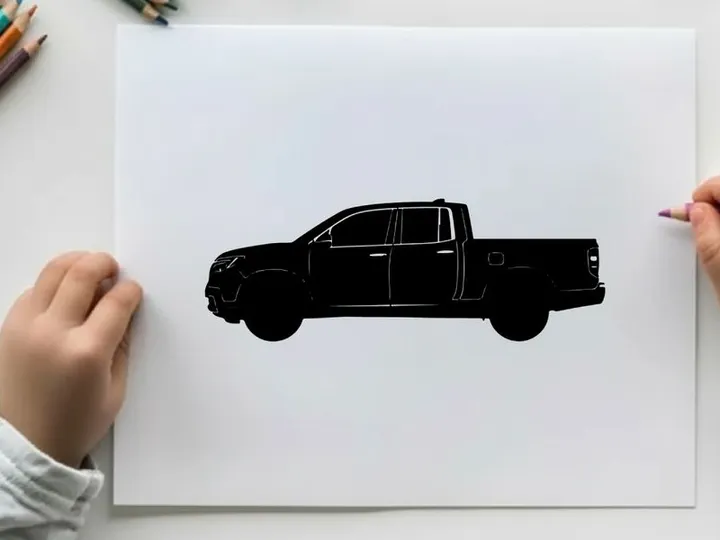 Silhouette of a pickup truck vehicle in profile view