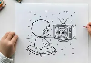 Boy watching retro tv boredom vector illustration flat design