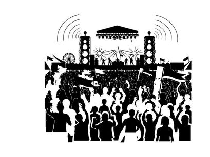 Concert silhouette with crowd and stage lights