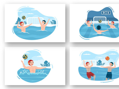 12 Water Polo Sport Player Illustration