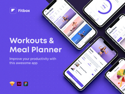 Fitbox - Workouts & Meal Planner UI Kit for Sketch