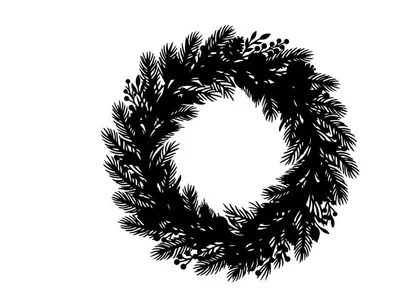 Schwarze Weihnachtskranz-Silhouette isoliert auf weißem Hintergrund für Weihnachtsdesign