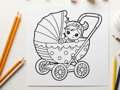 Baby in pram sleeping peaceful vector illustration flat design