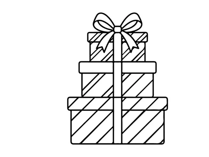 Hand-drawn Christmas gift boxes with ribbon and bow for festive holiday celebrations and decor