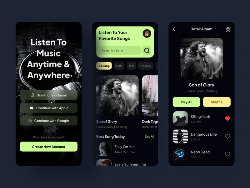 Listen Music Mobile App UI Kit by Shufflesinc Std ~ EpicPxls