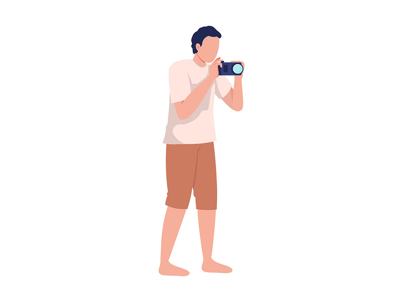 Man wearing summer outfit with camera semi flat color vector character
