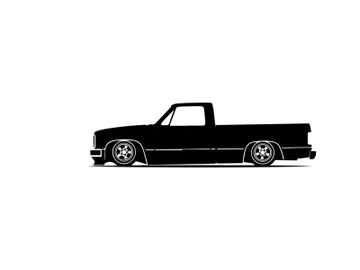 Silhouette of a classic lowered pickup truck in black preview picture