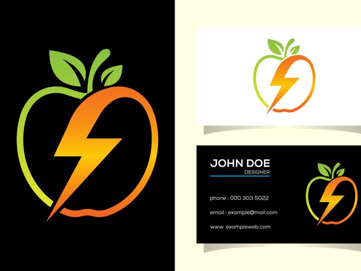 Apple and electricity logo sign symbol in flat style on white background