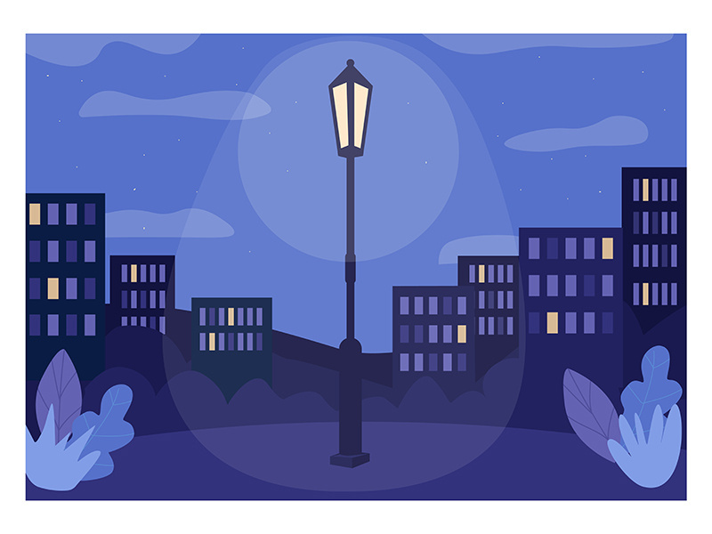 Midnight city flat color vector illustration