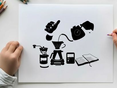 Silhouette of coffee brewing and writing in morning silhouette