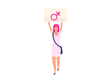 Female activist protests for women rights semi flat color vector character preview picture